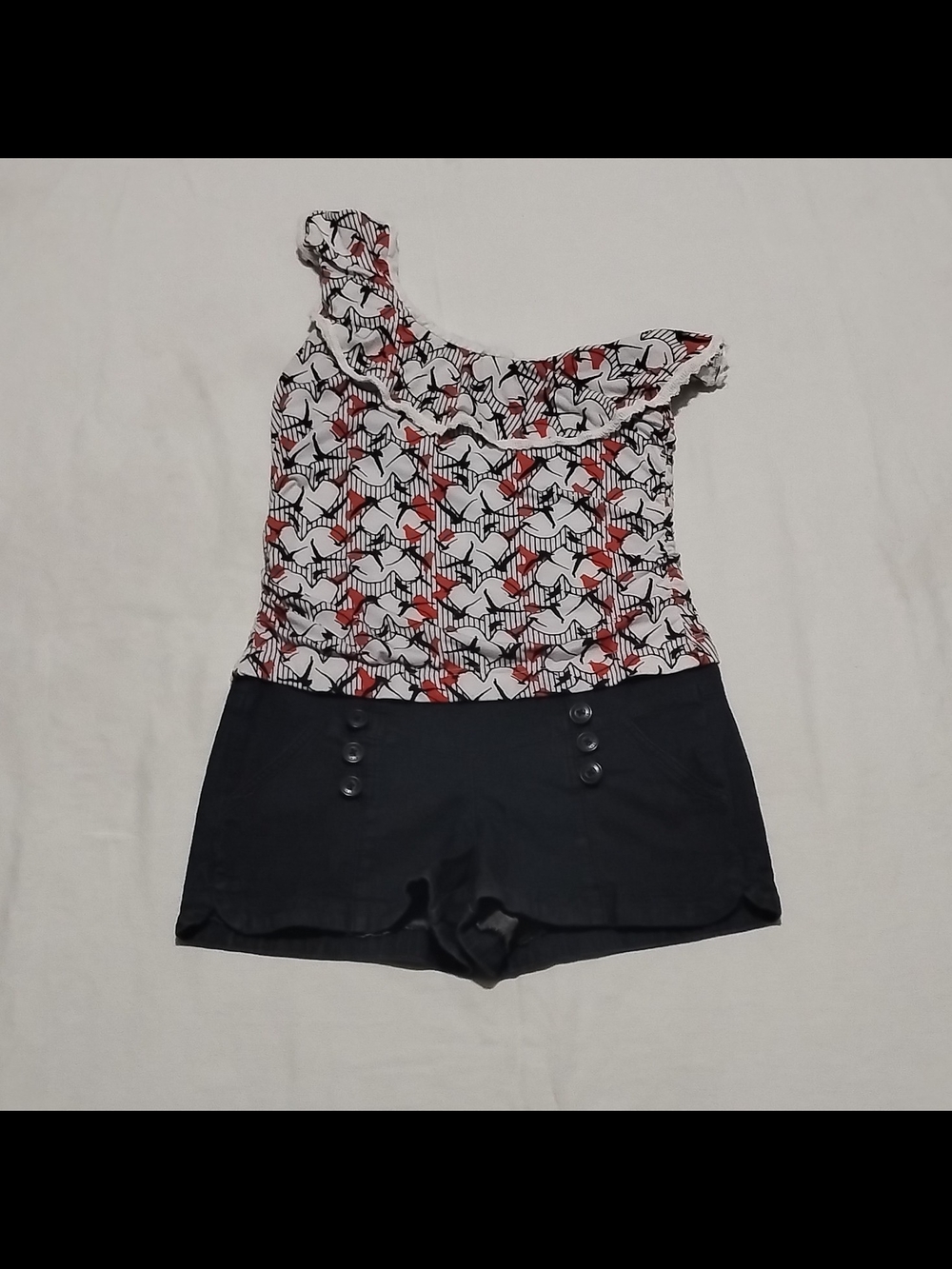 Rewind Sailor Style Romper Bird Heart Pattern Shorts